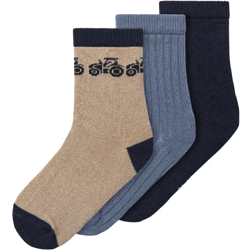 sock styles minimalist -  Name It Weathered Teak Dark Sapphire + Flint Stone Rutti 3-pack Socks