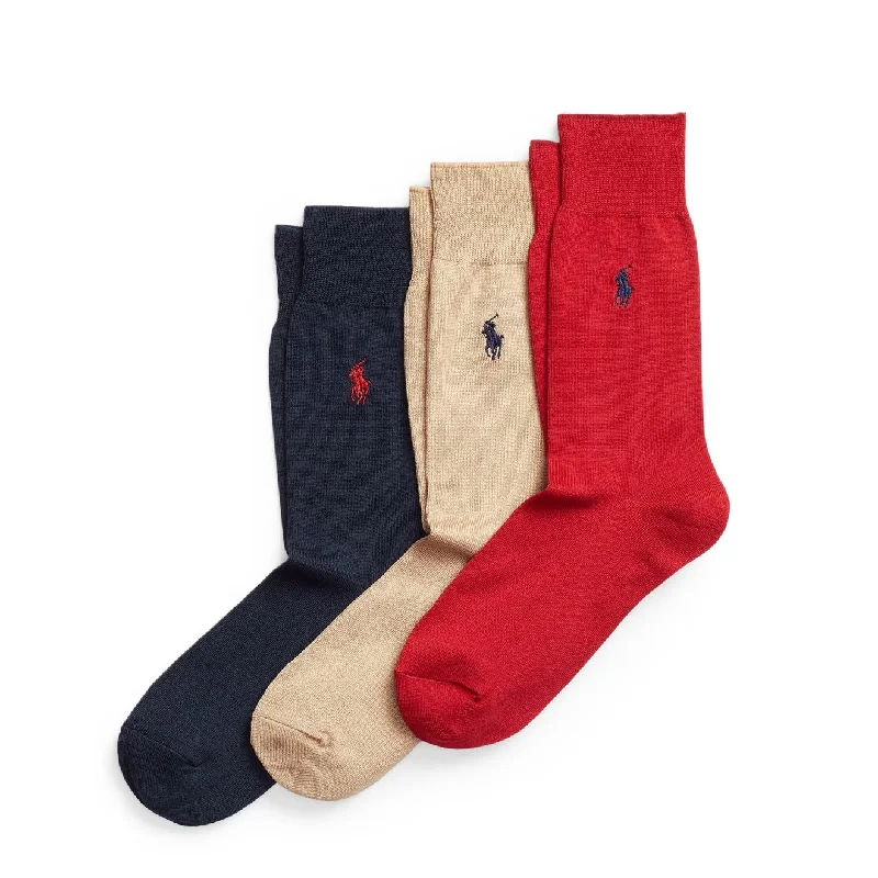 sock fashion bold -  Polo Ralph Lauren Trouser Sock 3 Pack Park Av Road / Class Camel / Navy