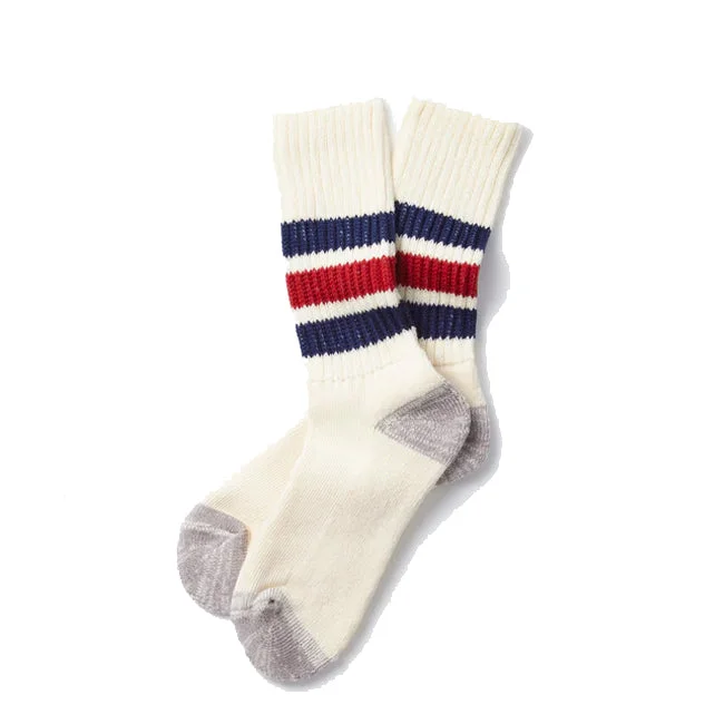 sock styles bold -  Rototo Coarse Ribbed Old School Crew Socks Navy / Dark Red