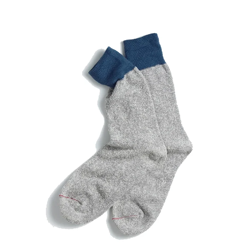 sock stock organic -  Rototo Double Face Crew Sock Blue / Gray