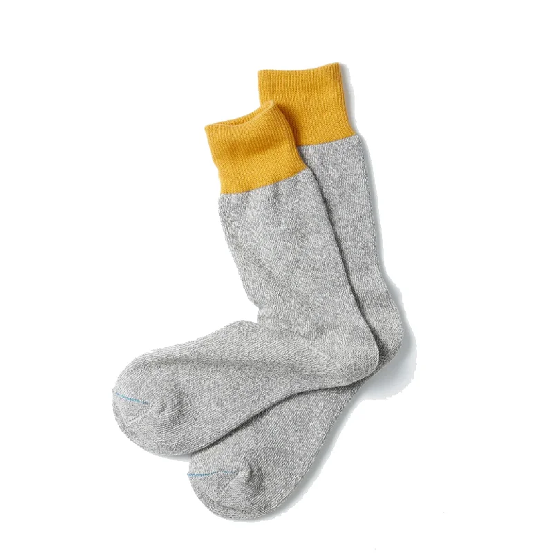 sock trends vintage -  Rototo Double Face Crew Sock Dark Yellow / Grey