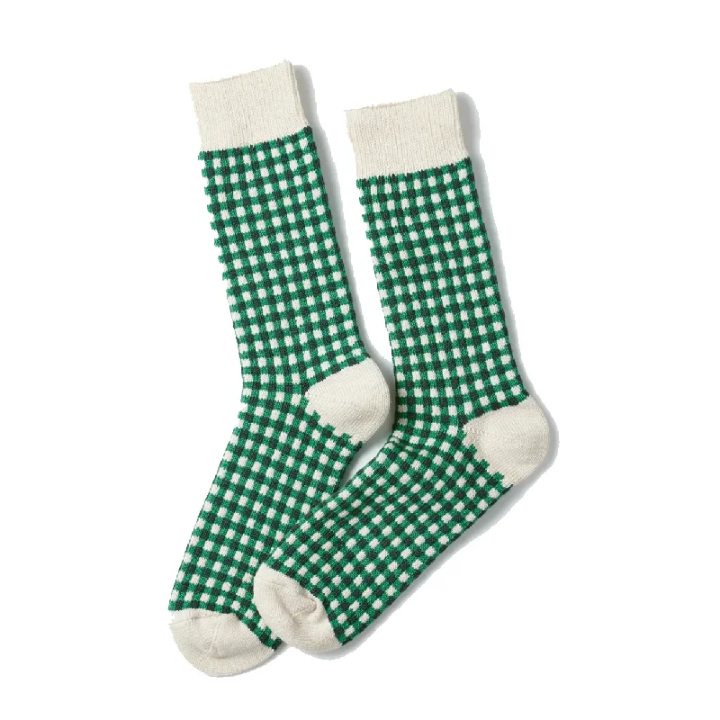 sock drying organic -  Rototo Jacquard Knit Gingham Sock Green