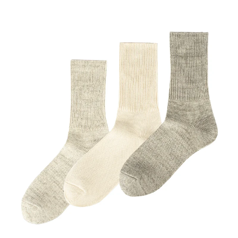 sock inventory minimalist -  Rototo Organic Daily 3 Pack Ribbed Ecru / Gray