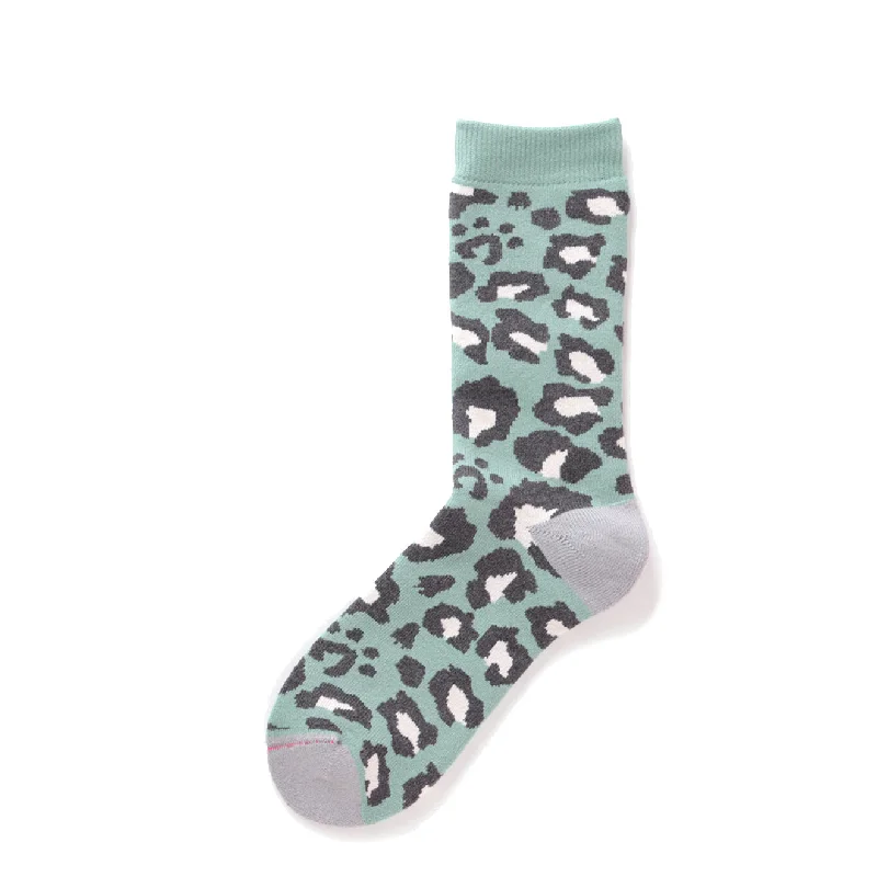 sock singles minimalist -  RoToTo Pile Leopard Crew Socks Mint Green