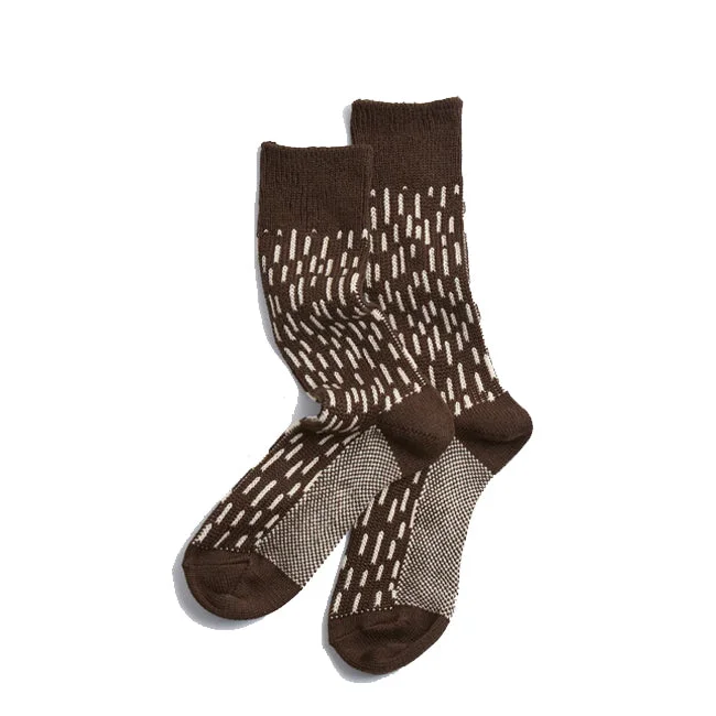 sock codes minimalist -  Rototo Rain Drop Crew Socks Dark Brown / Ivory