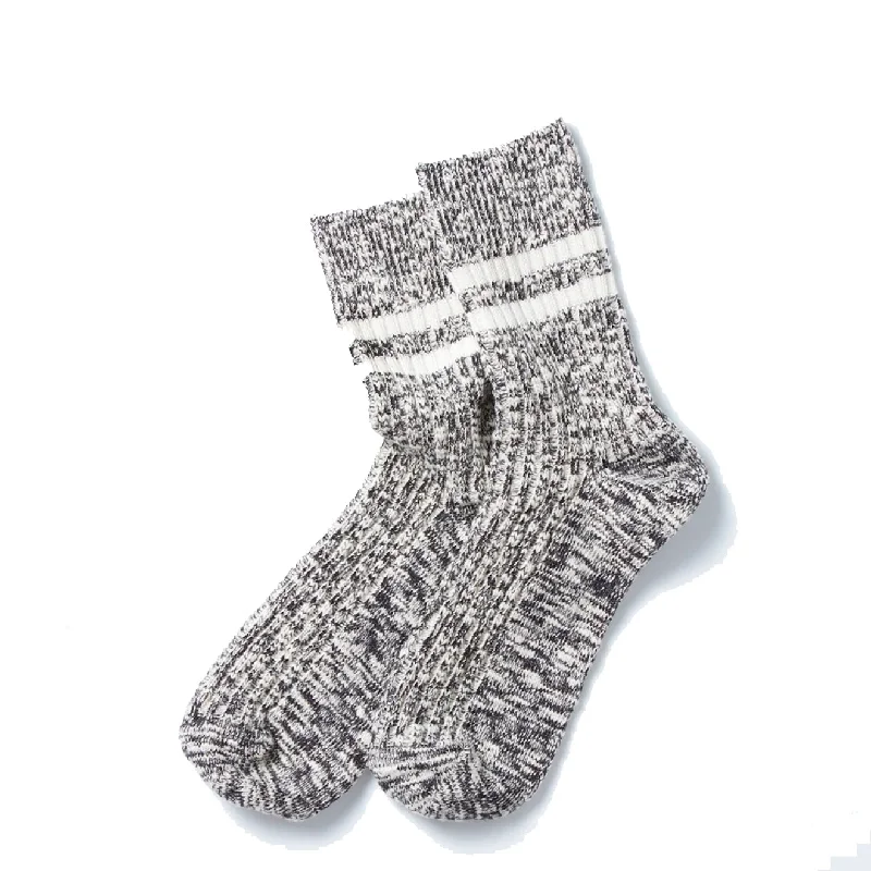 sock shipping organic -  Rototo Two Stripe Slub Sock Black