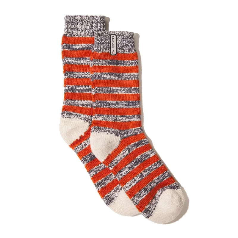 sock durability vintage -  Sealskinz Banham Bamboo Striped Sock Orange / Grey / Cream