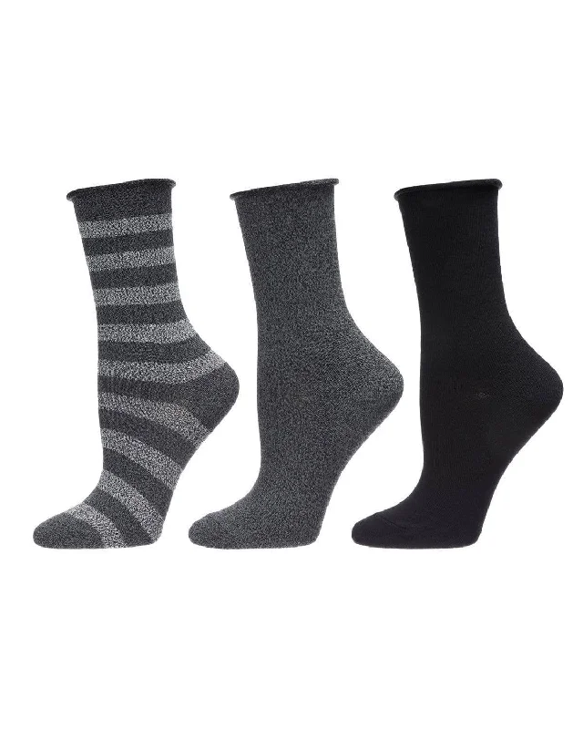 sock shipping vintage -  Memoi Stripe Roll Top Buttersoft Crew Sock 3 Pack