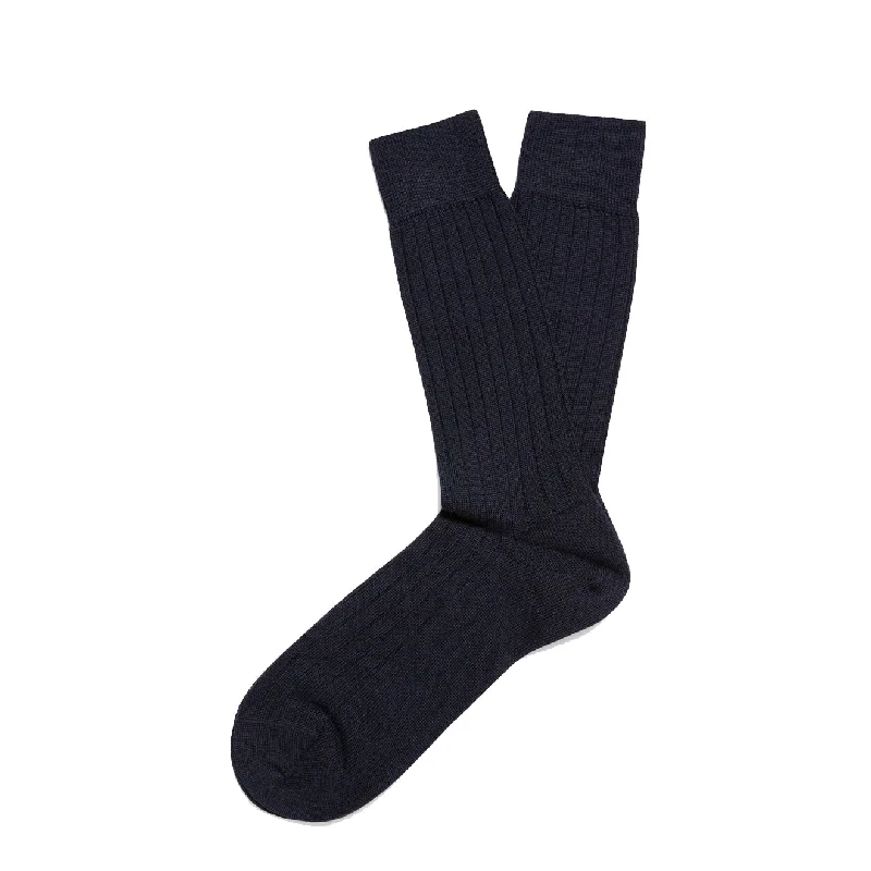 sock refunds bold -  Sunspel Merino Wool Ribbed Socks Navy