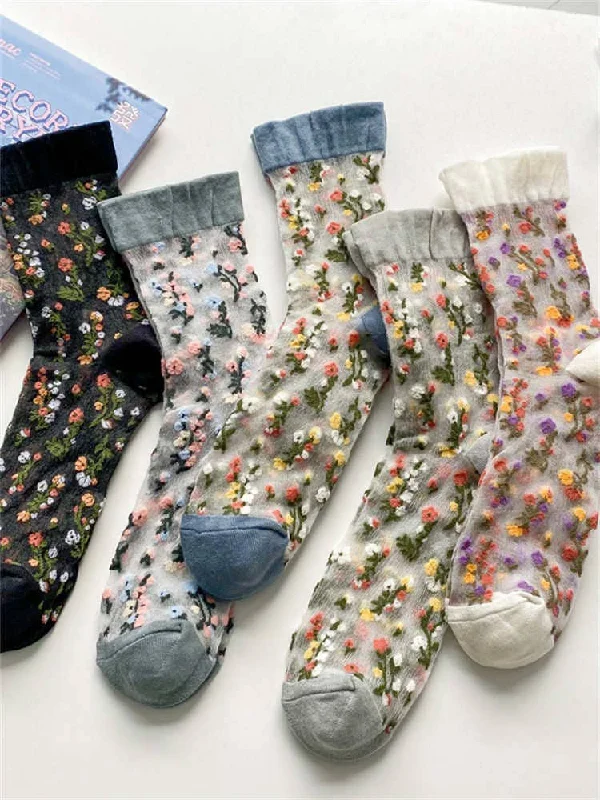 sock shipping bold -  Vintage Women's Silk Stockings Embroidered Floral Stockings