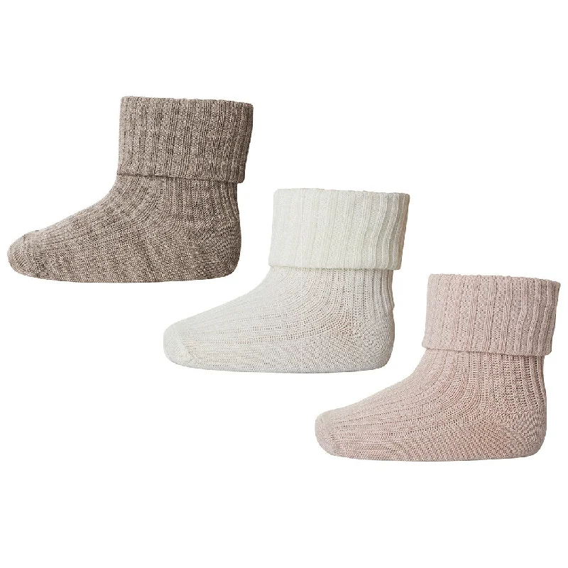 sock bundles organic -  Mp Danmark Wool Ribbed Socks - 3-pack Light Brown Melange